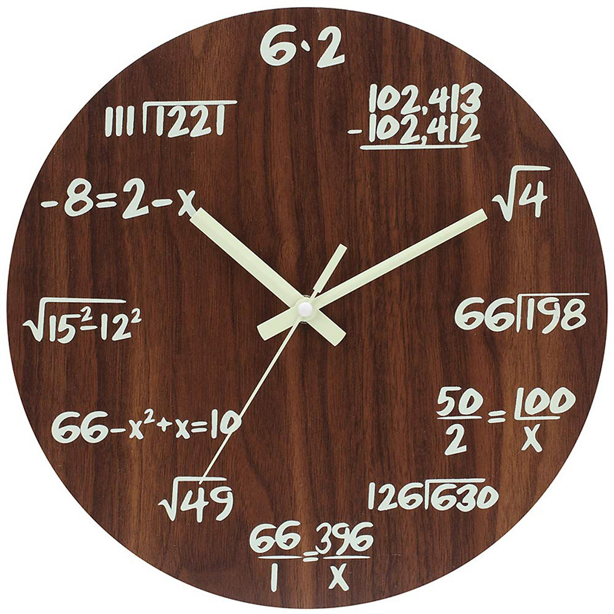 Đồng hồ treo tường bằng gỗ có dạ quang với công thức toán học độc đáo