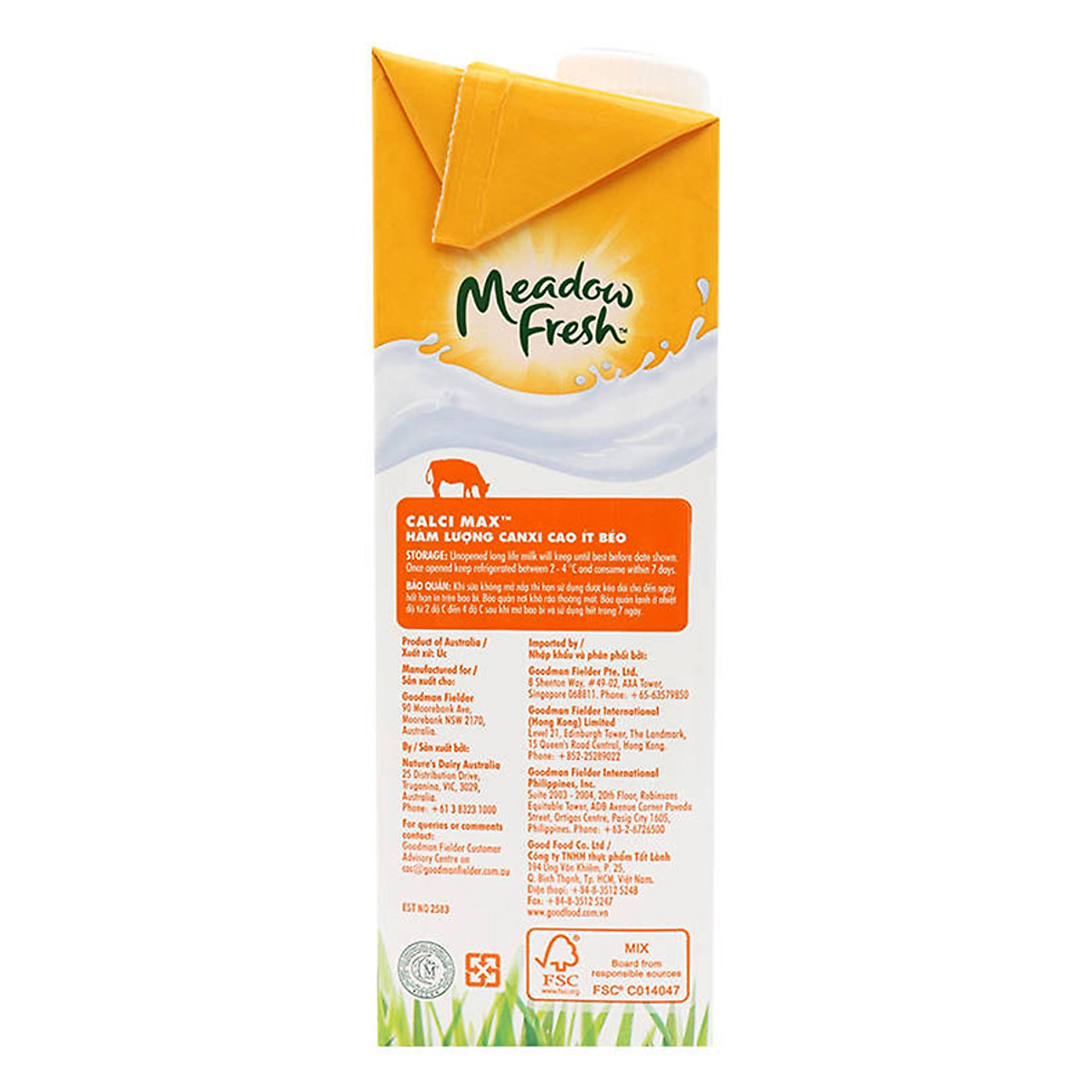 Thùng 12 hộp Sữa Tươi Tiệt Trùng Giàu Canxi Ít Béo Meadow Fresh 1L hàng New Zealand