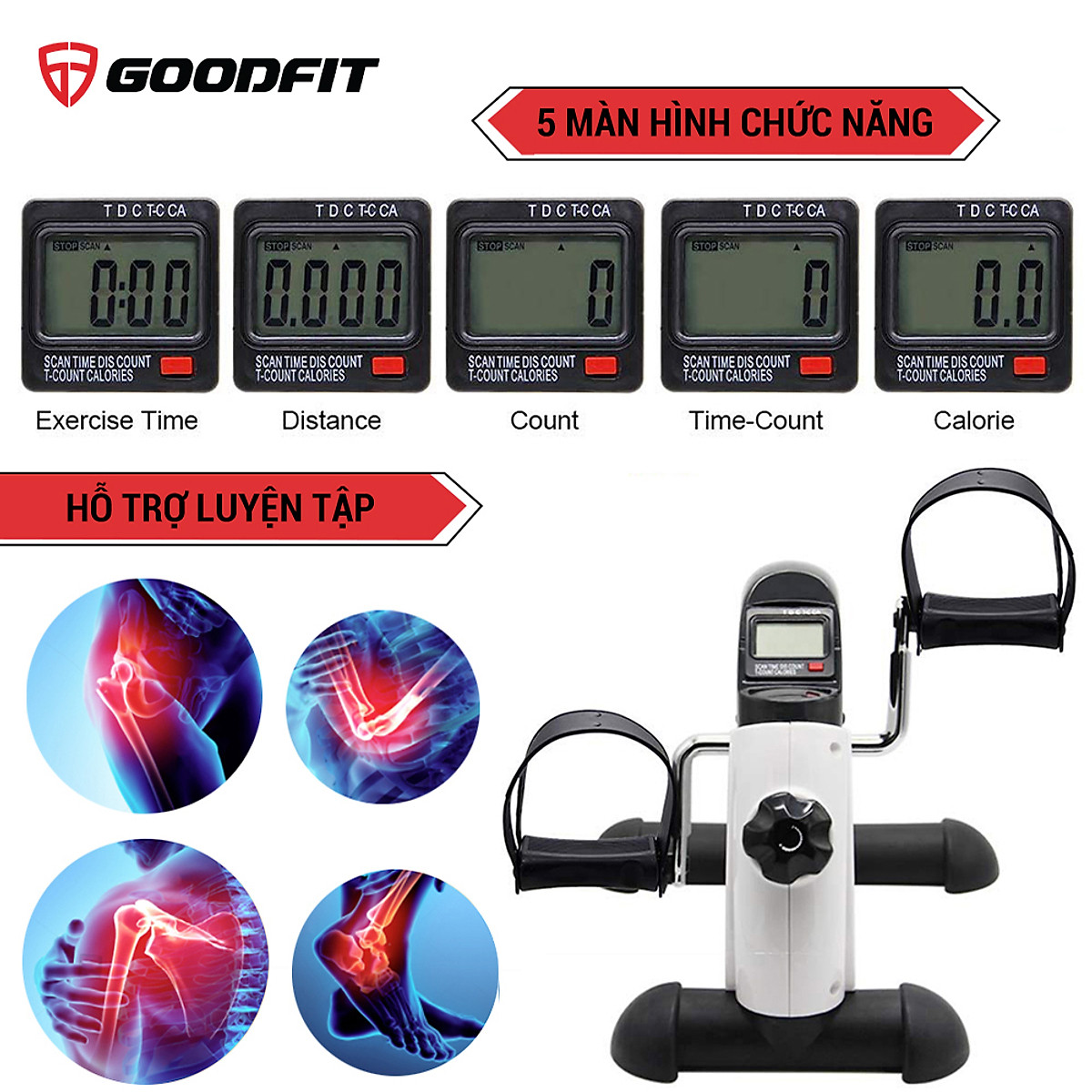 Xe đạp thể thao, máy đạp xe, xe đạp tập thể dục tại nhà GoodFit tùy chỉnh độ nặng, đồng hồ điện tử đo lường vòng đạp GF001PA