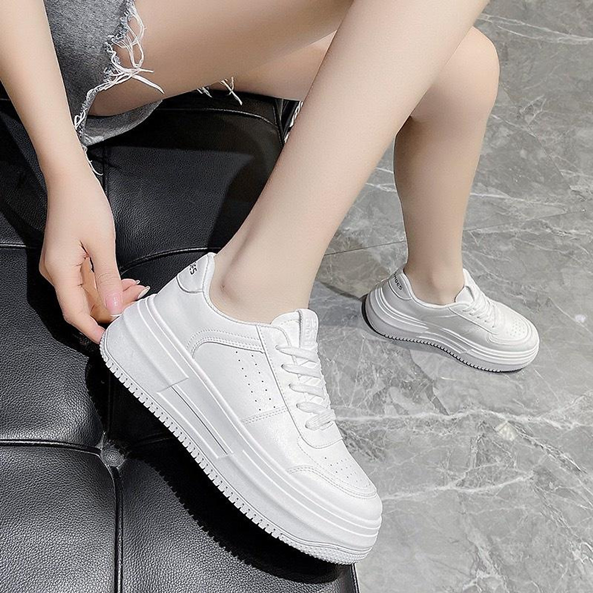 giày thể thao đế độn nữ full trắng 2022  giày sneaker nữ trắng full trắng  G29