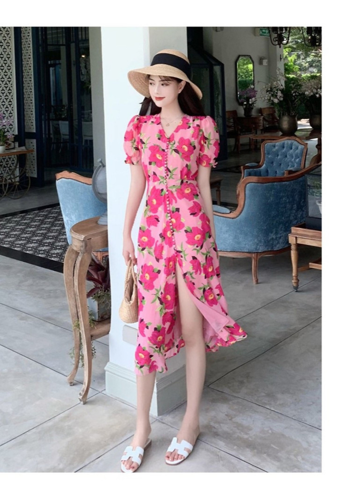 Đầm maxi họa Tiết Hoa xinh xắn - Hàng nhập HATI - DMXX0946