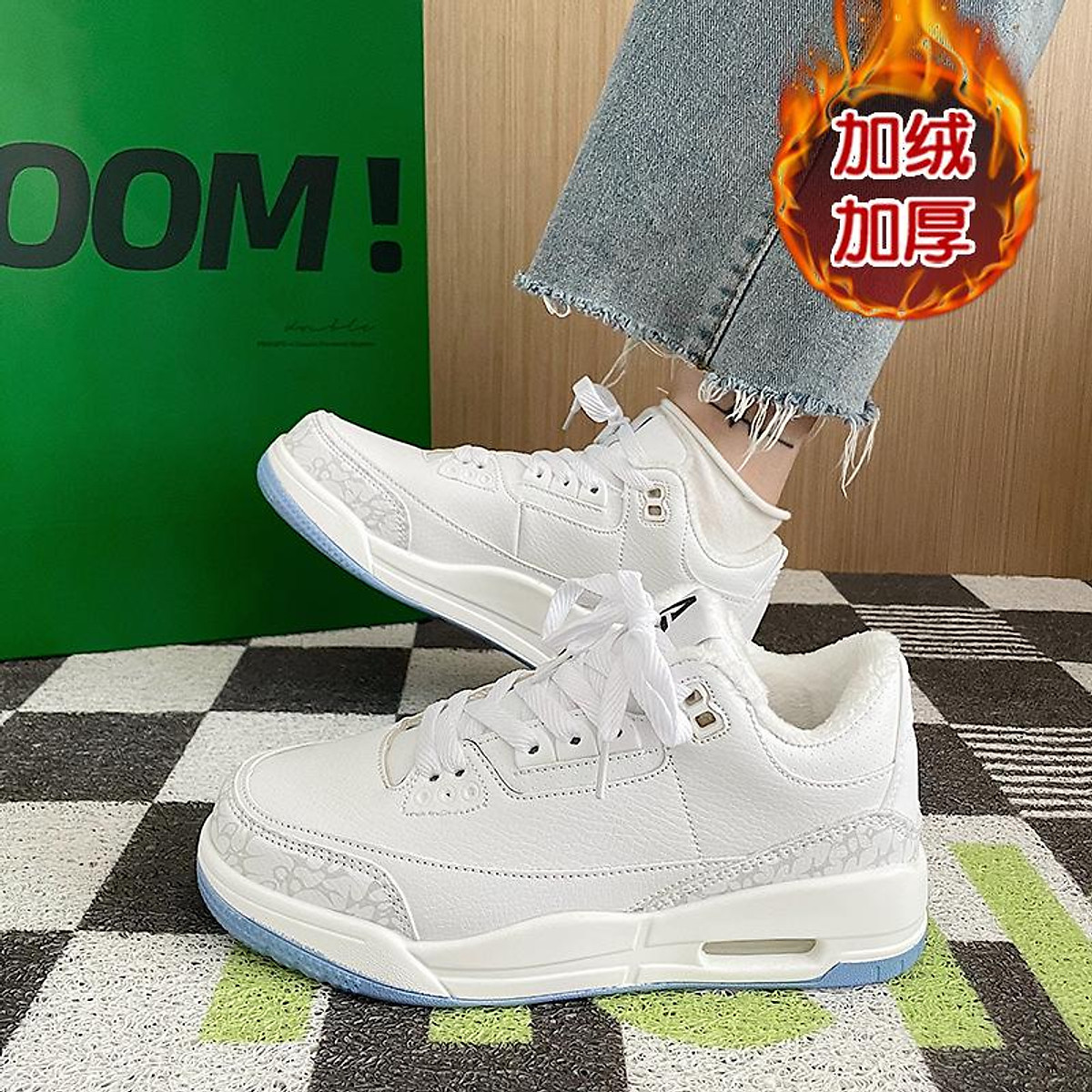 SIZE 39-44 Men's Sneakers sports shoes 2023 Nhung Mùa Đông Giày Thể Thao Nữ  Quốc Triều Đệm Không Khí Ấm Giày Nam Khuôn Viên Sinh Viên Đảng Cặp Đôi Mẫu  Lớn giày Cotton