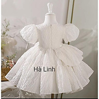 Đầm midi xốp cổ tròn bo eo tay phồng  ANNCOMVN