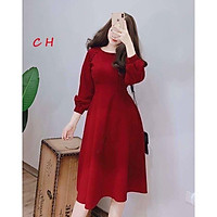 Váy đầm nhung dài tay diễu chỉ eo Red