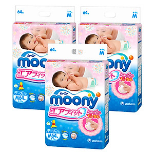 Combo 3 Gói Tã Dán Moony Gói Đại Size M64 (64 miếng)