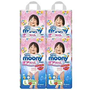 Combo 4 Gói Tã Quần Moony Bé Gái Gói Đại L44 (44 miếng)