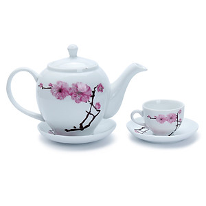 Bộ Bình Trà Hoa Đào Gốm Sứ Bát Tràng T543-H
