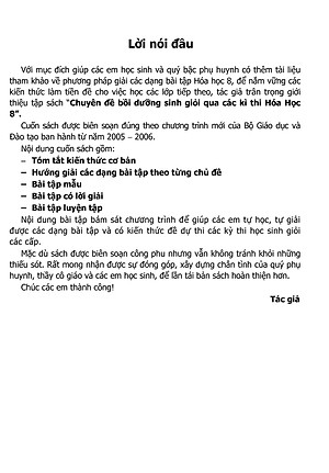 Sách Chuyên Đề Bồi Dưỡng Học Sinh Giỏi Qua Các Kì Thi Hóa Học Lớp 8