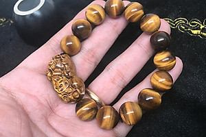 Vòng Tay Đá Mắt Hổ 14mm Mix Tỳ Hưu