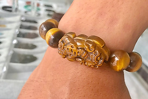 Vòng Tay Đá Mắt Hổ 14mm Mix Tỳ Hưu