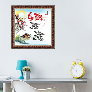 Tranh Thư Pháp NHỚ ƠN THẦY CÔ V44-21 (46 x 46 cm) Thế Giới Tranh Đẹp