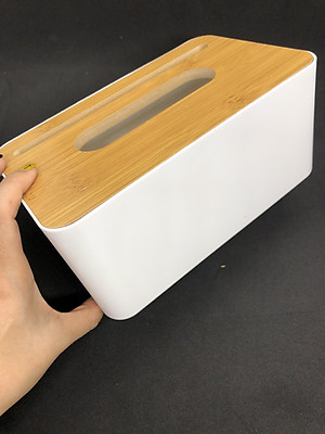 Hộp đựng giấy ăn trắng nắp gỗ cao cấp đa năng