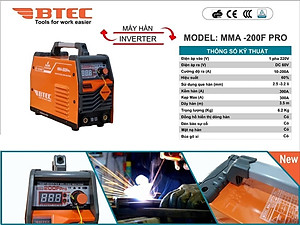 MÁY HÀN QUE BTEC MMA 200F-PRO (CHUYÊN HÀN QUE 3.2, CÓ ĐỒNG HỒ)- HÀNG CHÍNH HÃNG