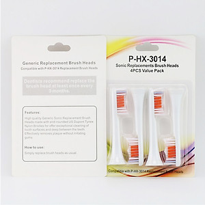 Cho máy Philips Sonicare, Bộ 4 đầu đánh răng điện HX-3014, dòng máy HX3, HX6, HX7, HX8, HX9, R, FlexCare +, FlexCare, HealthyWhite, HydroClean, EasyClean, DiamondClean-Loại bỏ cao răng, cho răng sáng bóng