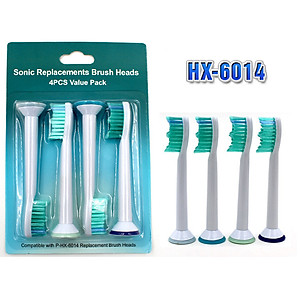 Cho máy Philips Sonicare, Bộ 4 đầu bàn chải đánh răng điện HX-6014, dòng máy HX3, HX6, HX7, HX8, HX9, R, FlexCare +, FlexCare, HealthyWhite, HydroClean, EasyClean, DiamondClean-Phá tan mảng bám, cho răng sáng bóng