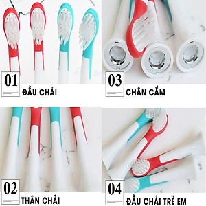 Bộ 4 đầu đánh răng điện trẻ em HX-6034 cho máy Philips Sonicare HX3, HX6, HX7, HX8, HX9, R, FlexCare +, FlexCare, HealthyWhite, HydroClean, EasyClean, DiamondClean