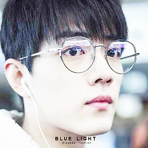 Kính Giả Cận, Gọng Kính Cận Nam Nữ Viền Dày Dáng Tròn Bạc Không Độ Hàn Quốc - BLUE LIGHT SHOP