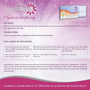 Viên đặt bảo vệ sức khoẻ phụ khoa và duy trì cân bằng môi trường phụ khoa LadyBalance - Đan Mạch - Hộp 12 viên - Không chứa kháng sinh, an toàn tuyệt đối cho bà bầu