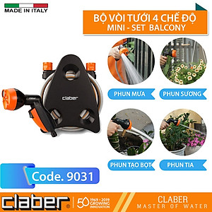Bộ Vòi Tưới Cây Ban Công Claber Mini-set Balcony 9031, loại 10 mét, vòi xịt đa năng 4 chế độ kèm 2 khớp nối nhanh, 1 đầu nối vòi nước