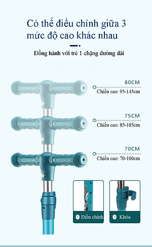 Xe Trượt Scooter Trẻ Em Có Ghế Gấp Gọn 3 Bánh Phát Sáng, Có Nhạc Và Đèn Báo, Dành Cho Bé Từ 2-12 Tuổi