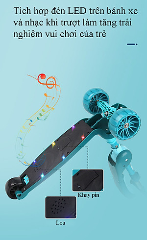 Xe Trượt Scooter Trẻ Em Có Ghế Gấp Gọn 3 Bánh Phát Sáng, Có Nhạc Và Đèn Báo, Dành Cho Bé Từ 2-12 Tuổi