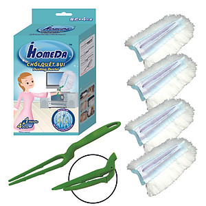 Combo Chổi Quét Bụi Ô Tô Tĩnh Điện ( 1 cán + 4 bông lau) + Bông Lau Thay Thế ( 6 Bông Lau) IHomeDa