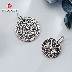 Combo 2 cái charm bạc hình tròn họa tiết lục tự minh chú treo - Ngọc Quý Gemstones