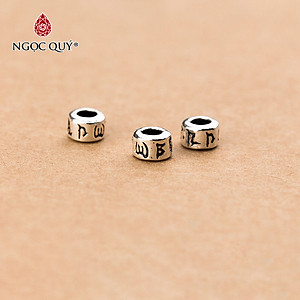 Combo 4 cái charm bạc chặn hạt hình trụ họa tiết lục tự minh chú - Ngọc Quý Gemstones