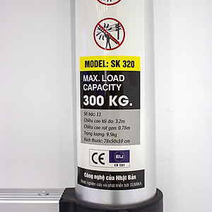 Thang nhôm rút gọn SUMIKA SK320 - Chiều cao tối đa 3.2m, chiều dài rút gọn 0.8m, hợp kim nhôm cao cấp, khóa chốt chắc chắn, đế cao su chống trượt, nhỏ gọn, di chuyển tiện lợi