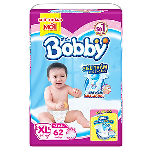 Tã Dán Bobby Siêu Mỏng Thấm Gói Siêu Lớn XL62 (62 Miếng)