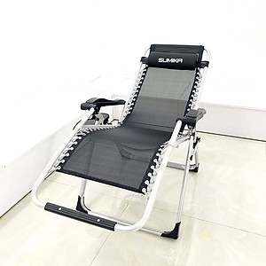 Ghế xếp thư giãn cao cấp SUMIKA 179 - Khóa bằng kim loại, vải lưới Textilene thoáng khí, tải trọng 300kg, có khay đựng ly, dụng cụ tiện lợi, khung ghế bằng thép không gỉ, đế chống trượt