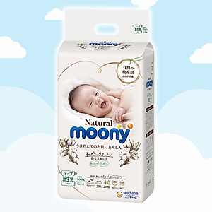Combo 2 Bỉm - Tã dán Moony Natural size Newborn 63 miếng (Cho bé ~ 5kg)