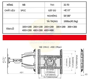 Giá Treo Tivi Góc Xoay Nhập Khẩu North Bayou P5 (32-60inch)