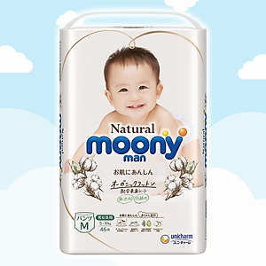 COMBO 2 Bỉm - Tã quần Moony Natural size M 46 miếng (Cho bé 5 - 10kg)