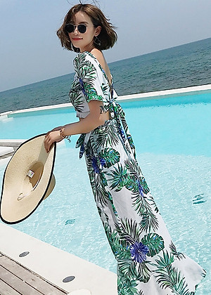 Set bơi 3 chi tiết cao cấp, họa tiết lá xanh hottrend, dáng đẹp quý phái | KT050