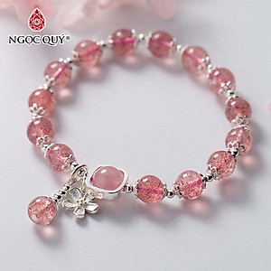 Vòng tay đá thạch anh dâu phối thạch anh hồng mệnh hỏa, thổ - Ngọc Quý Gemstones