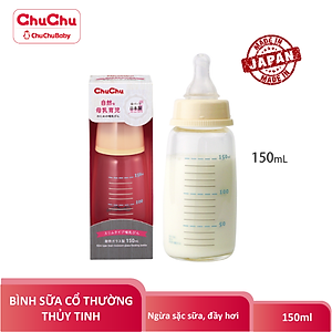Combo : Bình Sữa Thủy Tinh G-150ml ChuchuBaby + Núm Vú Silicon ( Box type, chống đầy hơi ) ChuchuBaby
