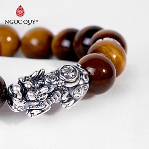 Vòng tay đá thiên nhiên phối charm tỳ hưu bạc thái size hạt 12mm - Ngọc Quý Gemstones