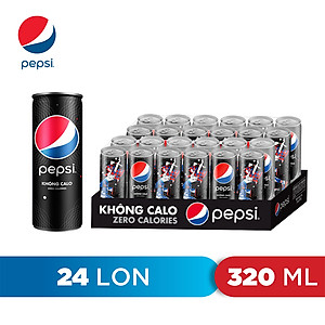 Thùng 24 Lon Nước Uống Có Gaz Pepsi Không Calo (320ml/Lon)