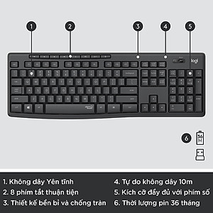Combo chuột phím không dây Logitech MK295 Silent - Chống ồn 90%, có phím số, mắt đọc cải tiến, bền bỉ, không lag - Hàng chính hãng