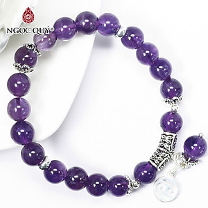 Vòng tay đá thạch anh tím charm 12 cung hoàng đạo bạc size hạt 8mm - Ngọc Quý Gemstones