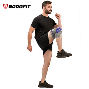 Bó gối thể thao, băng đầu gối đệm silicone, co giãn 4 chiều, thanh trợ lực lò xo GoodFit GF513K