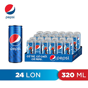Thùng 24 Lon Nước Ngọt Có Gaz Pepsi lon xanh (320ml/lon)