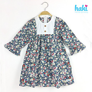Váy bé gái phối ngực tay chuông Haki - Hoa gấu