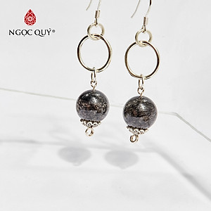 Bông tai đá thạch anh tóc đen 10mm mệnh thủy , mộc- Ngọc Quý Gemstones
