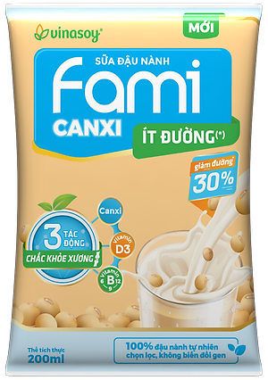 Thùng Sữa đậu nành Vinasoy Fami Canxi ít đường (200ml x 40 bịch)