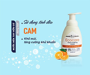 Nước rửa tay hữu cơ diệt khuẩn dạng bọt tinh dàu Cam 250ml thương hiệu Ecocare