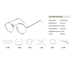 Kính Giả Cận, Gọng Kính Cận Nam Nữ Viền Dày Dáng Tròn Bạc Không Độ Hàn Quốc - BLUE LIGHT SHOP