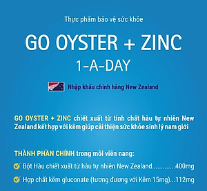 Viên uống tinh chất Hàu nhập khẩu chính hãng New Zealand GO OYSTER + ZinC (60 viên) giúp tăng cường sinh lý nam, cải thiện chất lượng tinh trùng