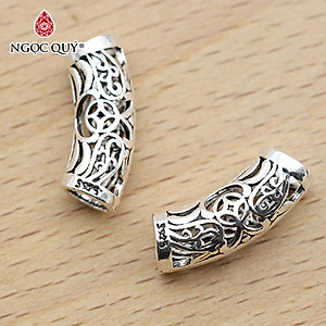 Combo 2 cái charm bạc hình trụ dài xỏ ngang họa tiết hoa văn - Ngọc Quý Gemstones